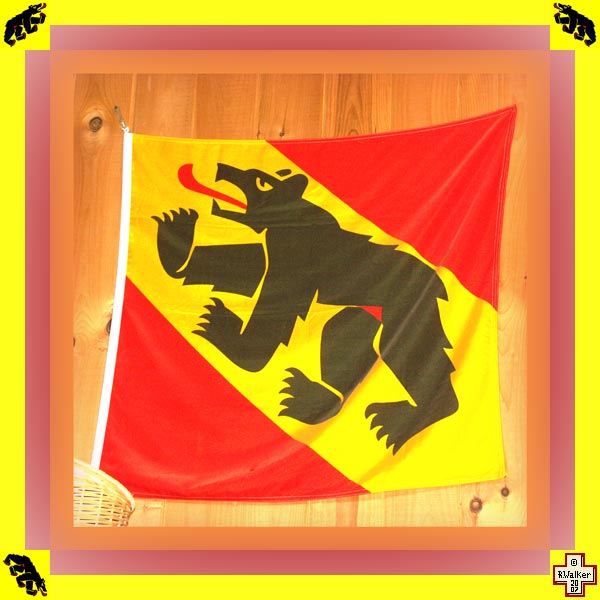Photo: Bern Bear on modern flag of Canton Bern.