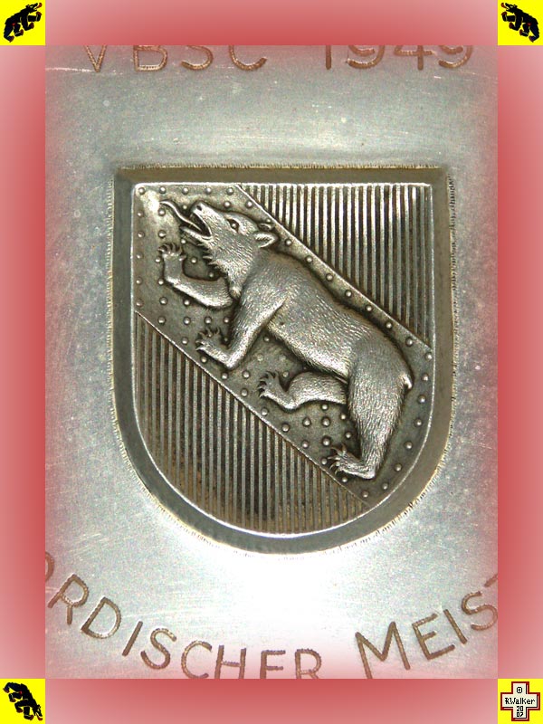 Photo: Bern Bear on 1949 pewter (Zinn) shooting club plate.